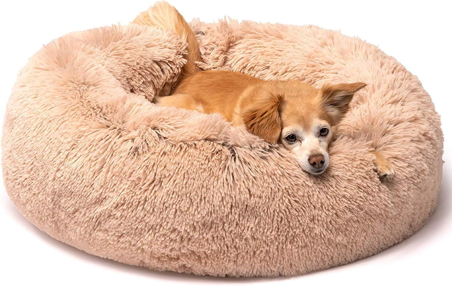 Donut Dog Bed Faux Fur Fluffy Calming Sofa for Large Dogs, Soft & Plush anti Anxiety Pet Couch for Dogs, Machine Washable Coco Pet Bed with Non-Slip Bottom, 36"X36"X8" Grey