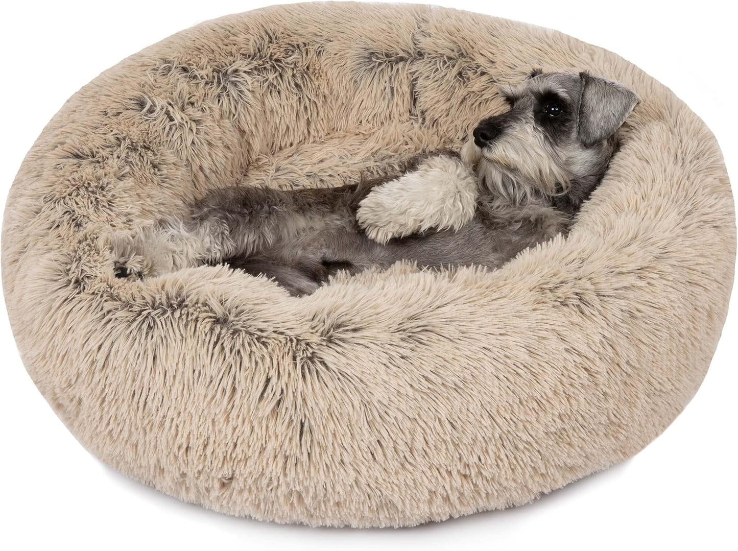 Donut Dog Bed Faux Fur Fluffy Calming Sofa for Large Dogs, Soft & Plush anti Anxiety Pet Couch for Dogs, Machine Washable Coco Pet Bed with Non-Slip Bottom, 36"X36"X8" Grey